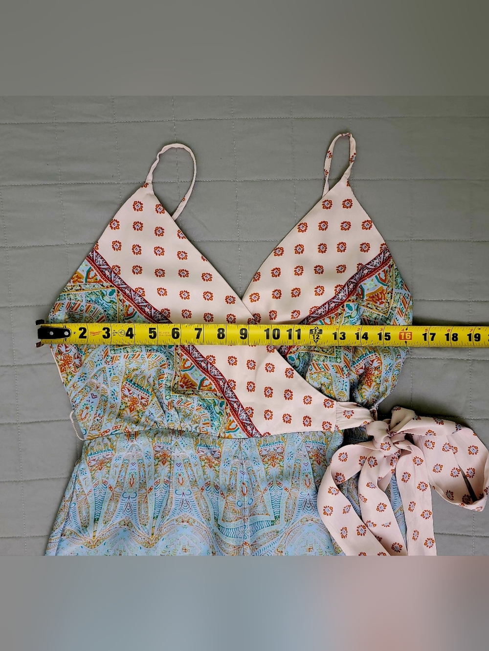 Free People Jumpsuit Wide Leg Cabbage Rose Satin Light Pink /Blue Size 6 - Picture 8 of 11